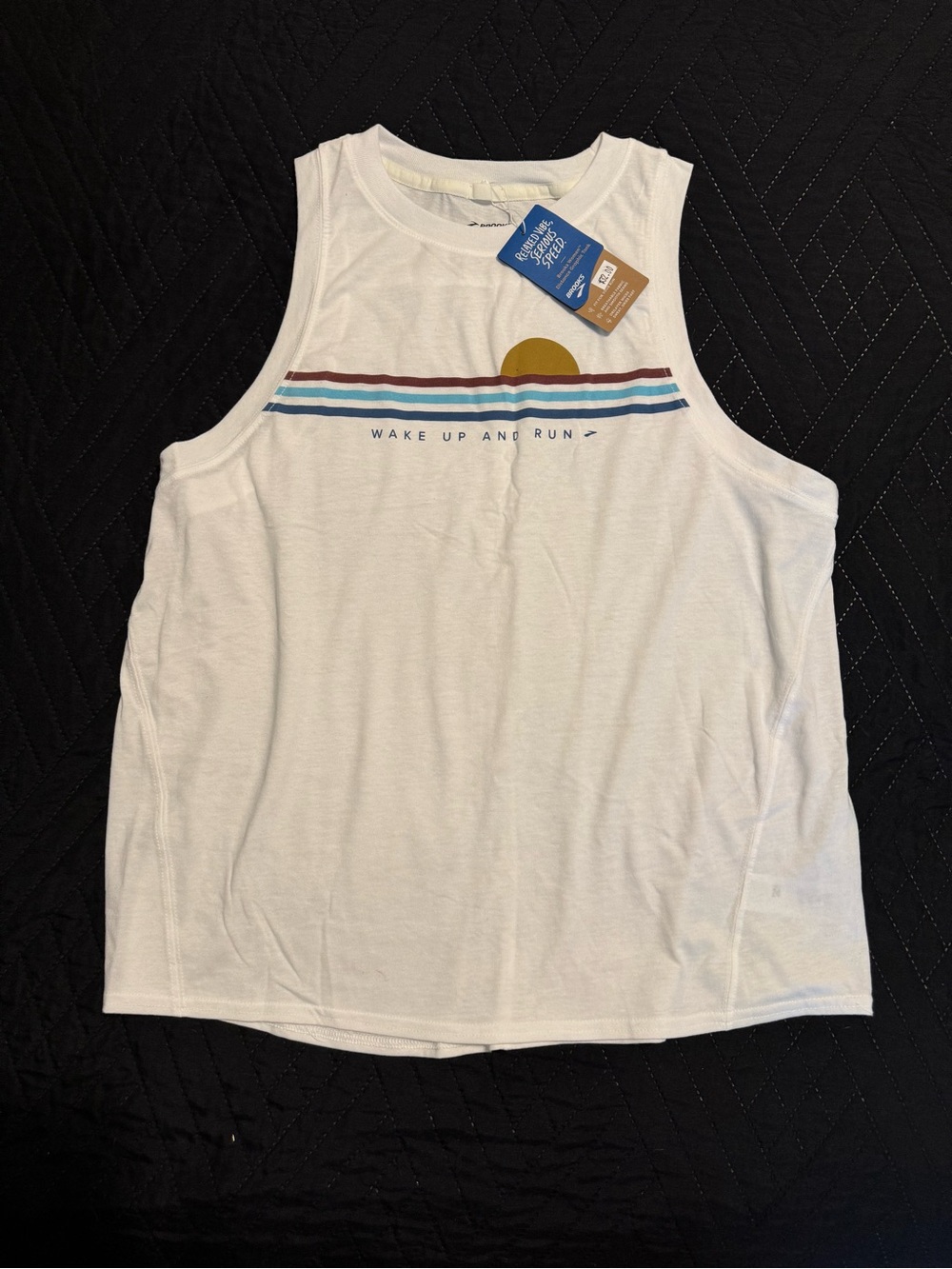 Brooks White Tank with Sunrise Stripe Graphic - wake and run